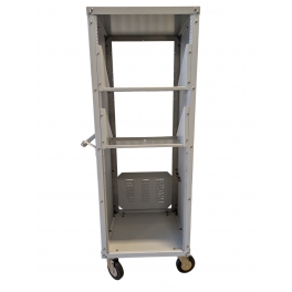 Steel Equipment Rack and cabinet: 62" H x 21" W x 22" L, 2 Shelves, 4 Wheels and Handle